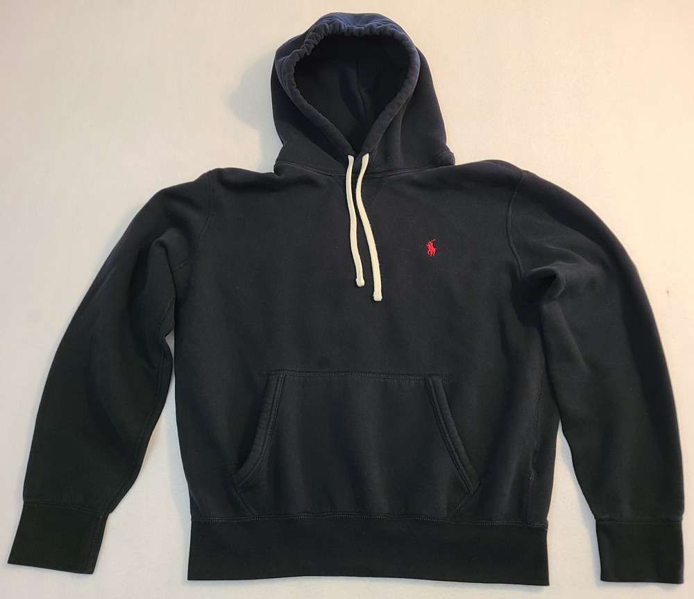 Polo Ralph Lauren Hoodie Men Med Black Pullover Red Pony Emb